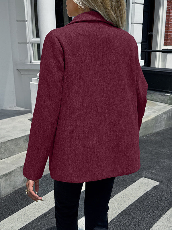 Manches longues Poches boutonnées Couleur unie Col cranté Costume Vêtements d'extérieur