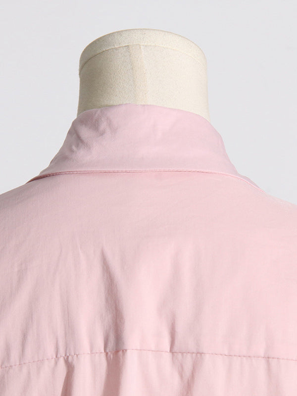 Chemisier ample asymétrique boutonné plissé à manches longues, à empiècements, à fleurs en 3D, à col revers, couleur unie