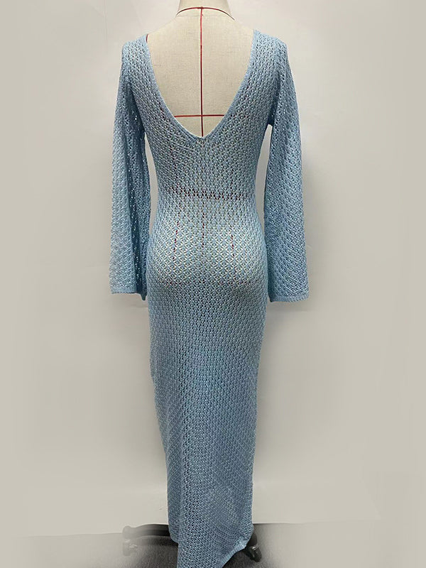 Creux transparent smocké couleur unie protection solaire col en v profond plage couvrir robes longues