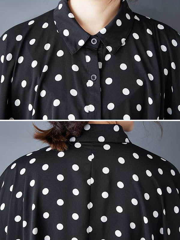 Robe chemise asymétrique boutonnée coupe trapèze, à ourlet plongeant, à pois, à col revers