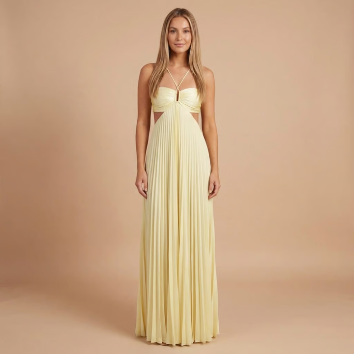 Nancy - Robe Maxi à Bretelles avec Découpes et Plissé