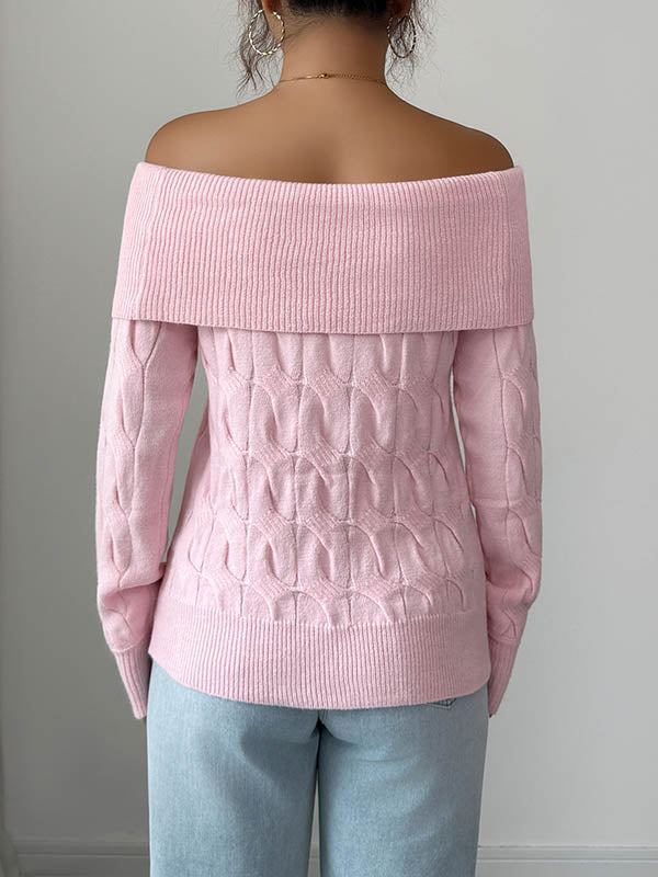 Pull à manches longues, à empiècements, à épaules dénudées, couleur unie