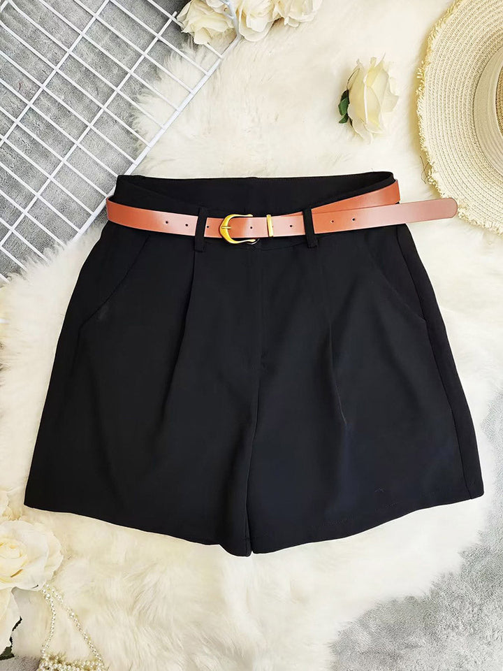 Pantalon de tailleur ample taille haute, avec ceinture, couleur unie