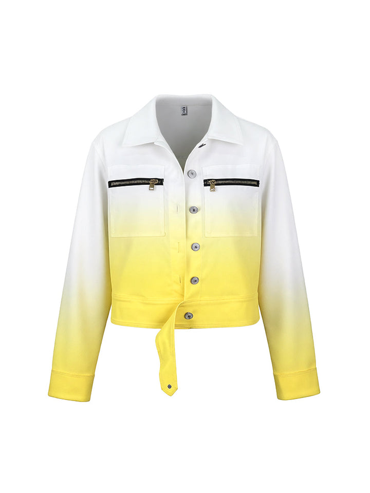 Veste boutonnée à manches longues, en dégradé, à fermeture éclair, à col revers