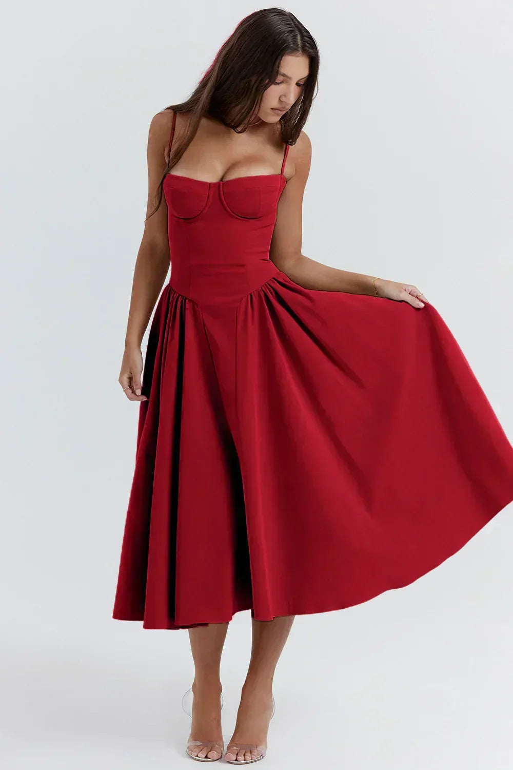 Nina - Robe midi sans manches en corset