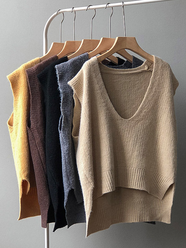Gilet irrégulier à tricoter uni à col en V