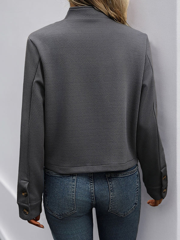 Veste ample boutonnée à manches longues, à empiècements, à col montant