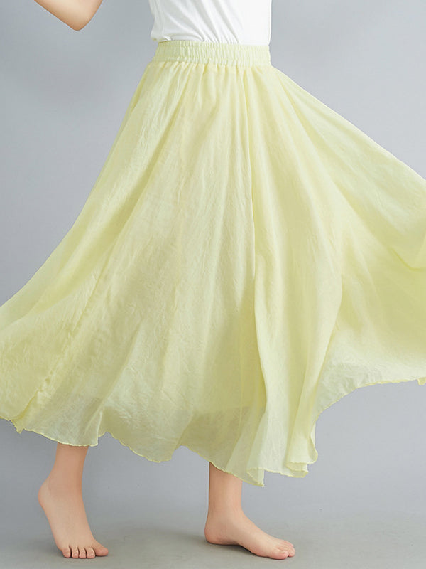 Jupe ample plissée coupe trapèze, à taille élastique, couleur unie