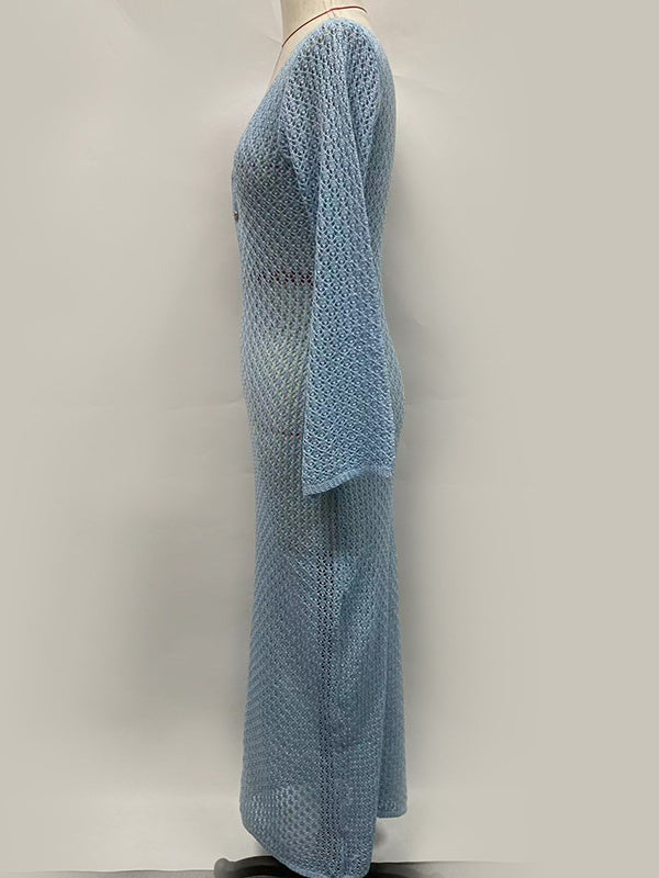 Creux transparent smocké couleur unie protection solaire col en v profond plage couvrir robes longues