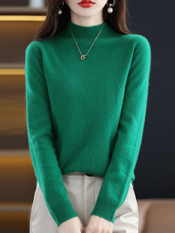 Pull de bureau à manches longues, couleur unie, col haut, pulls