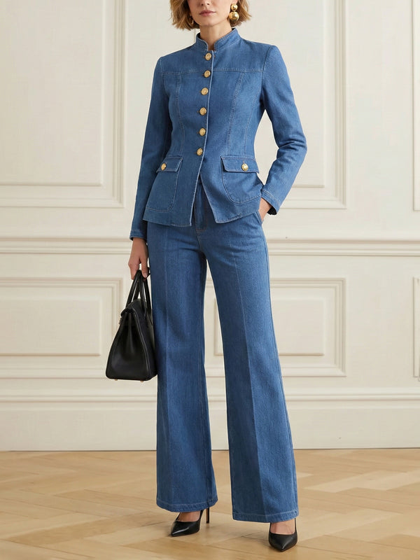 Jean taille haute, à poches, couleur unie