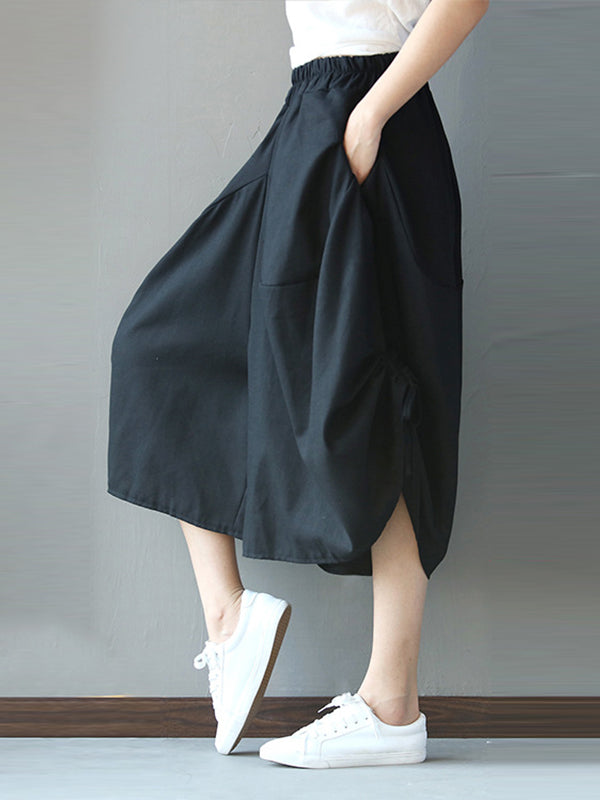 Pantalon ample taille haute, à cordon de serrage, à taille élastique, à empiècements, couleur unie