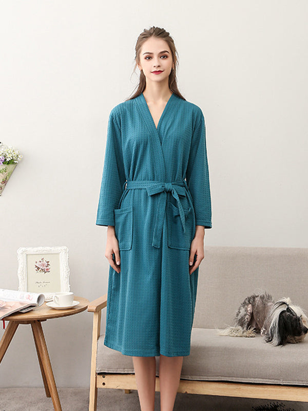 Robe de pyjama fine à bandage solide et confortable
