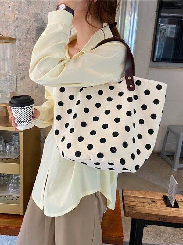 Sac seau de sac fourre-tout de maquillage imprimé à pois en toile vintage