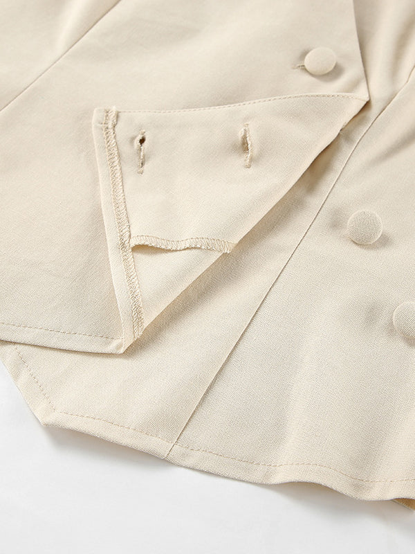 Couleur unie sans manches asymétrique fendue col en v gilet hauts + pantalon droit costumes deux pièces ensemble