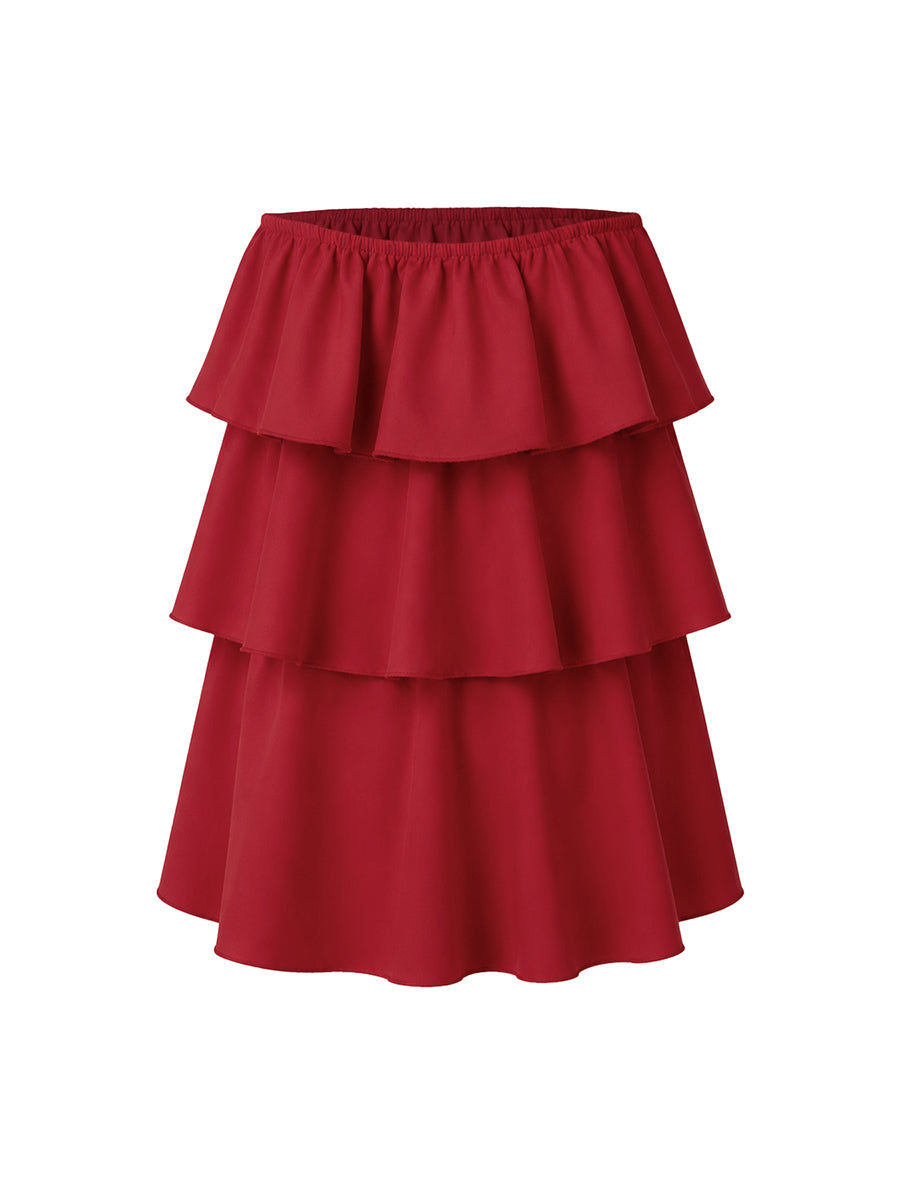 Débardeur ample superposé volanté coupe trapèze, à taille élastique, bustier, couleur unie