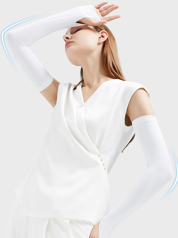 Manchette anti-UV simple en soie glacée, couleur unie