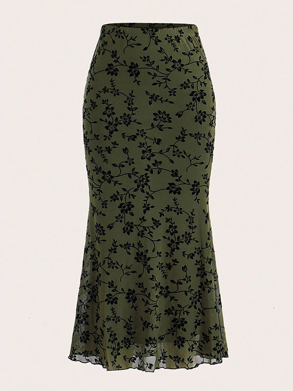 Jupe moulante taille haute, à taille élastique, à imprimé floral