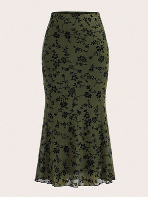Jupe moulante taille haute, à taille élastique, à imprimé floral