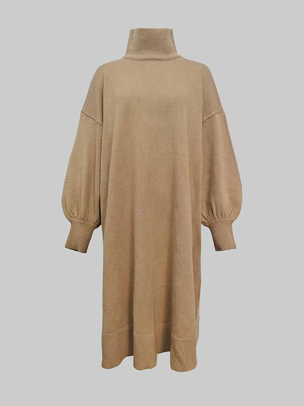 Robe pull ample à manches longues, à col haut, couleur unie