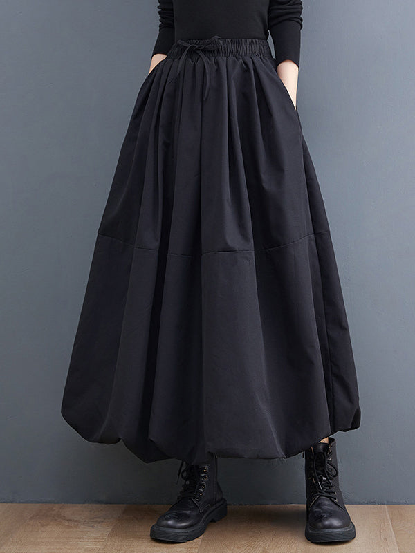 Jupe bulle noire taille haute avec cordon de serrage urbaine ample