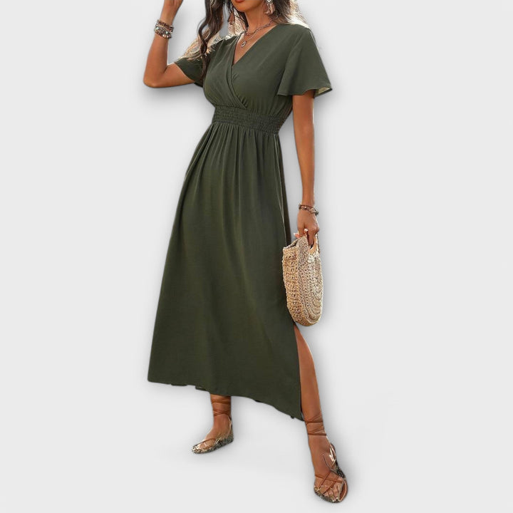 Alvera – Robe maxi avec effet portefeuille et fente latérale
