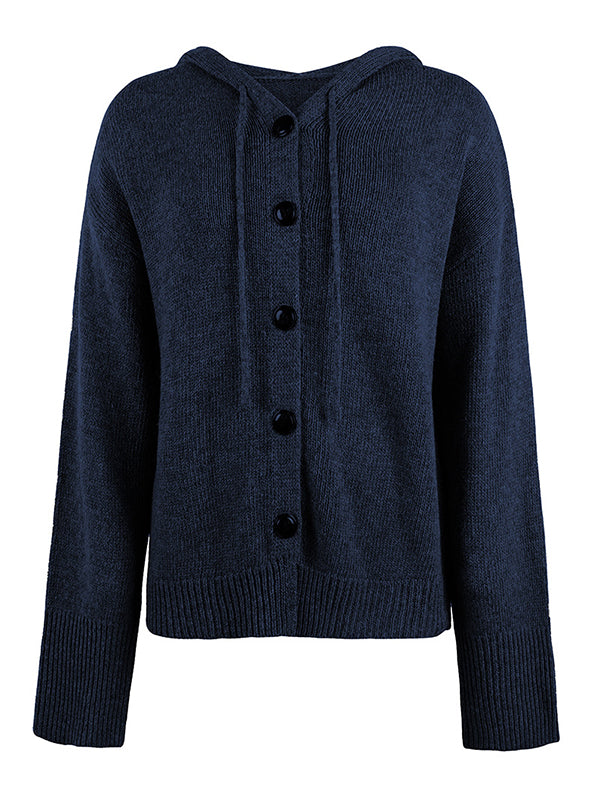 Cardigan cache-cœur à capuche et boutonné de couleur unie