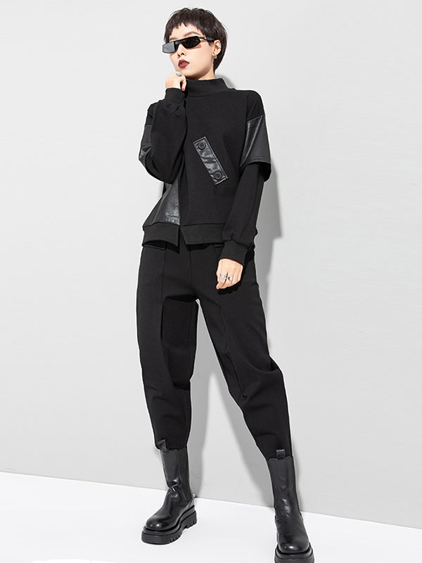 Sweat-shirt asymétrique épais en PU à empiècements faux-deux