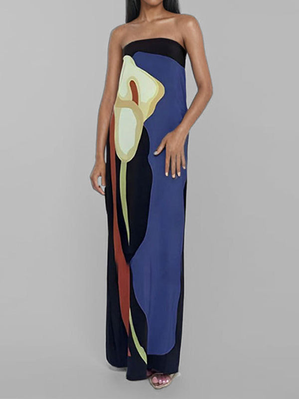Robe longue ample imprimée grande taille, à empiècements, bustier