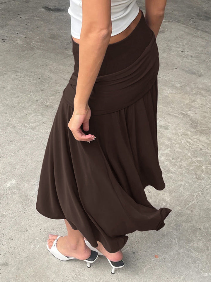 Jupe plissée à taille nouée, taille haute, couleur unie