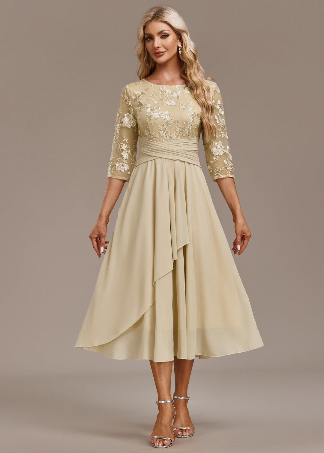 Manuela | Robe mi-longue en chiffon brodée pour femmes