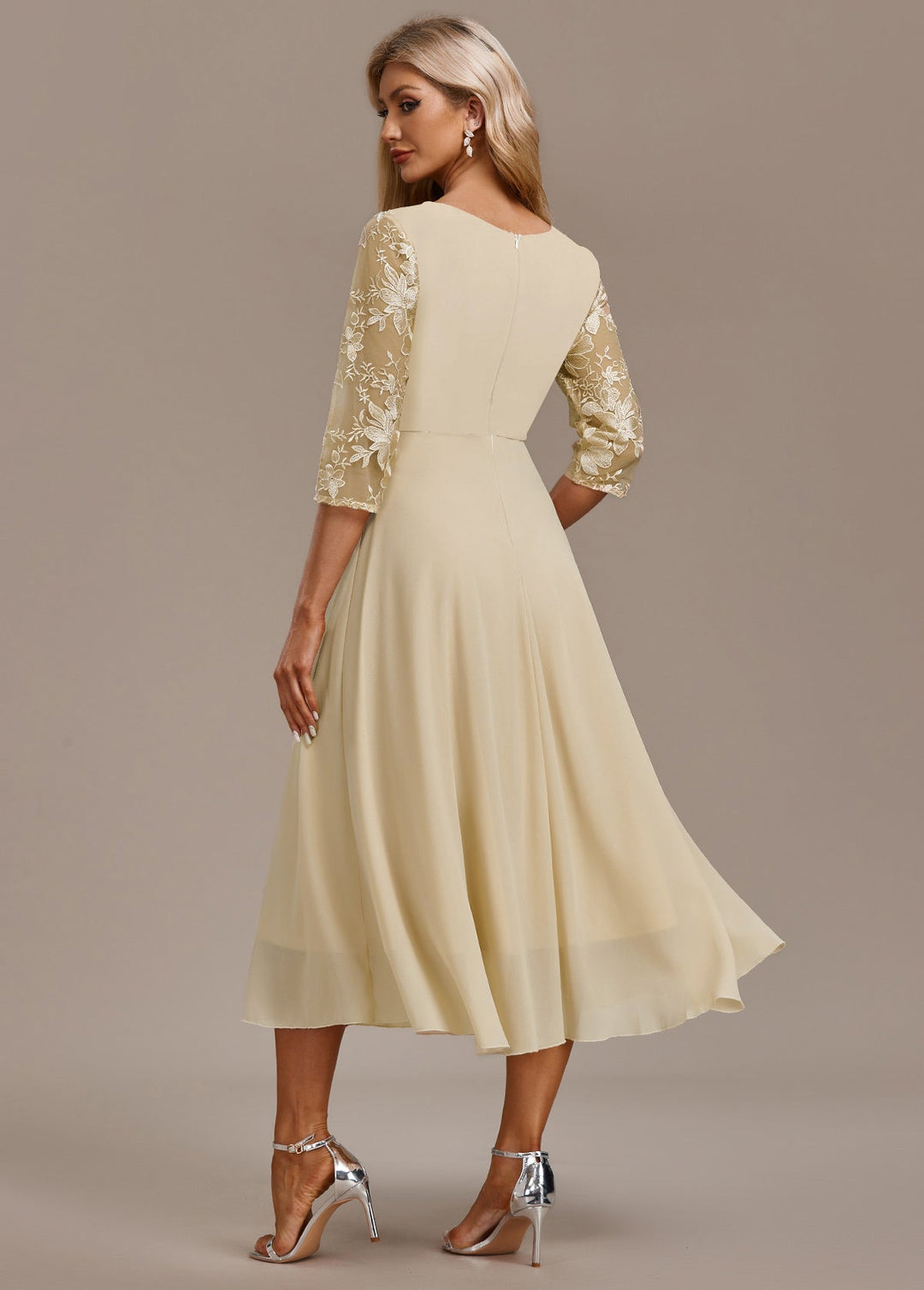 Manuela | Robe mi-longue en chiffon brodée pour femmes