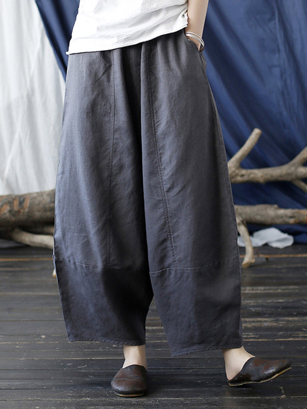 Pantalon large à taille élastique de couleur unie simple
