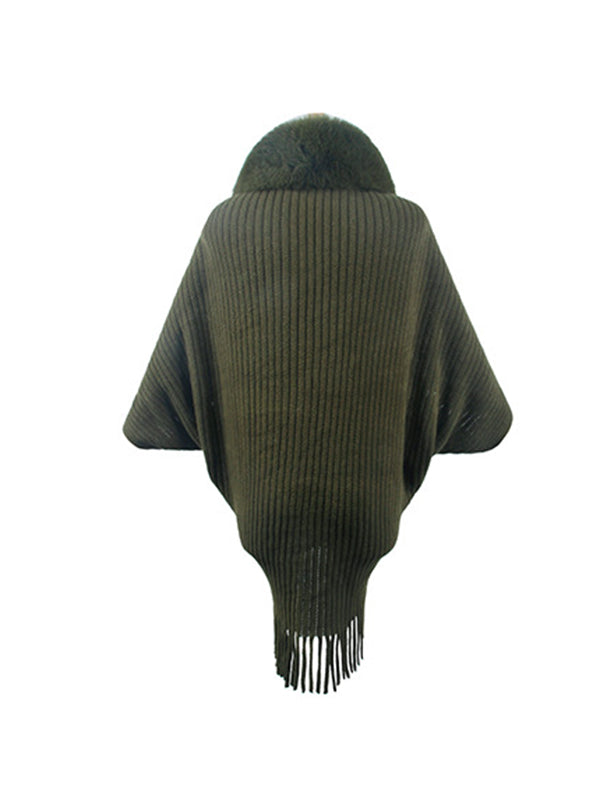 Cardigan ample à manches chauve-souris, couleur unie, manteaux à franges