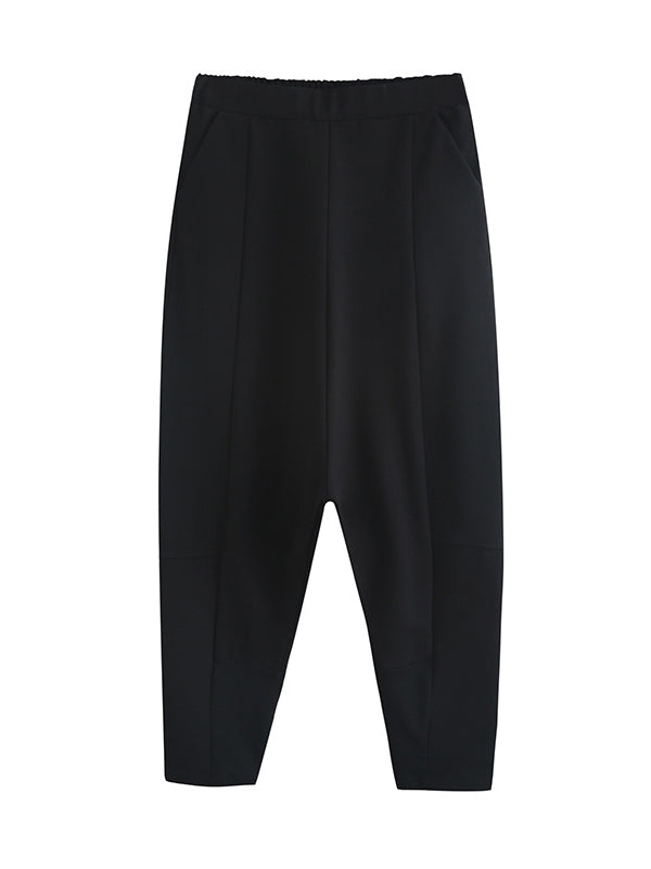 Bas simple ample décontracté à taille élastique, couleur unie