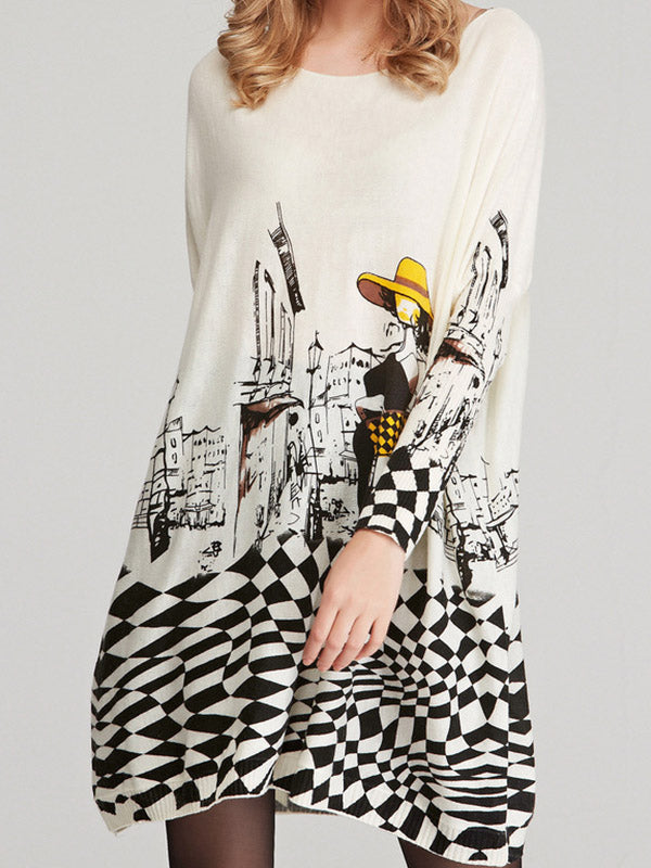 Pull ample imprimé vintage, à empiècements