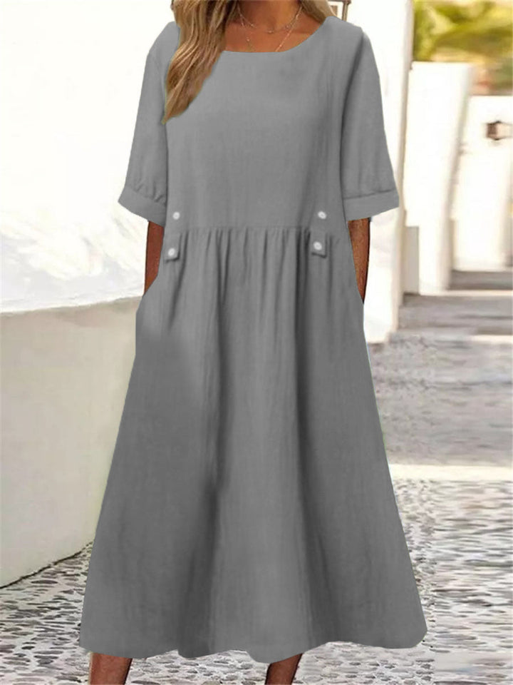 Clara - Robe midi avec des boutons à la taille