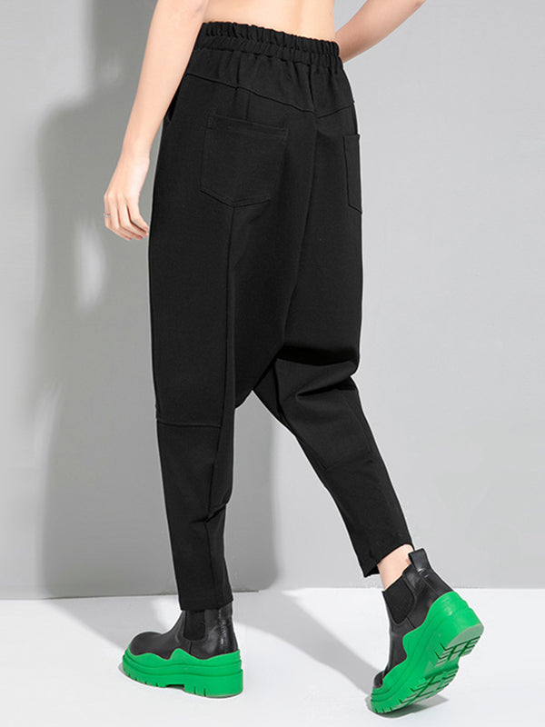 Bas simple ample décontracté à taille élastique, couleur unie