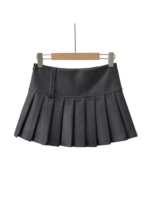 Jupe plissée coupe trapèze, taille haute, couleur unie