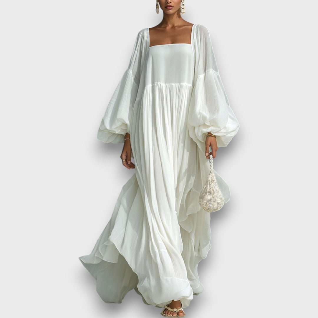Elviera – Robe maxi fluide avec plis et manches ballon