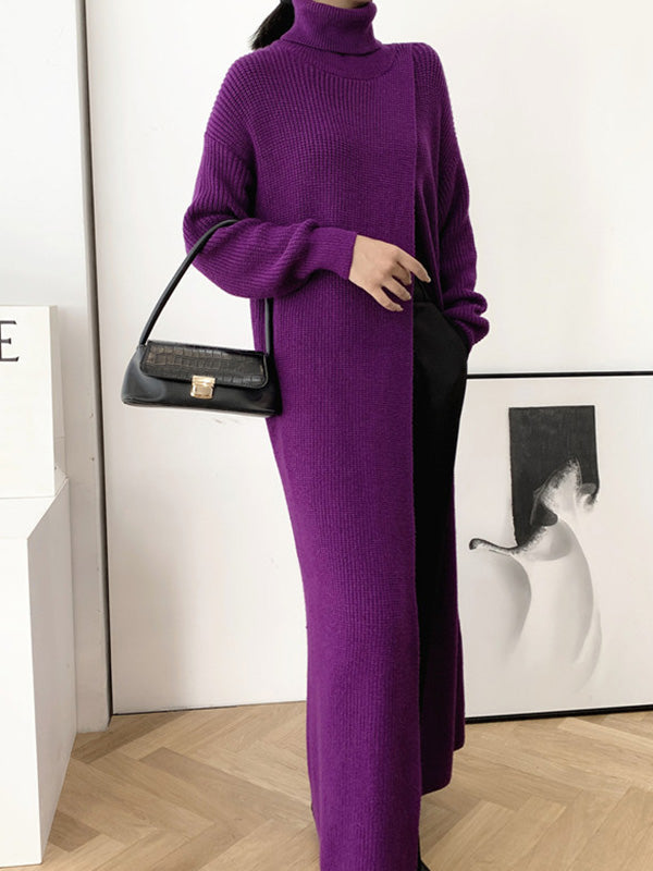 Robe ample fendue devant couleur unie