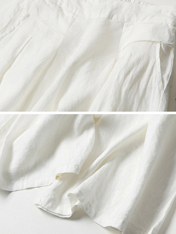 Neuvième pantalon large ample en coton Ramie de couleur unie, grande taille