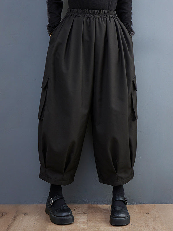 Pantalon ample décontracté à jambes larges, couleur unie