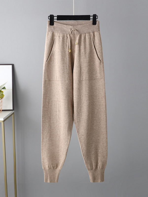 Ensemble deux pièces décontracté ample à col en V, couleur unie – cardigan + sarouel