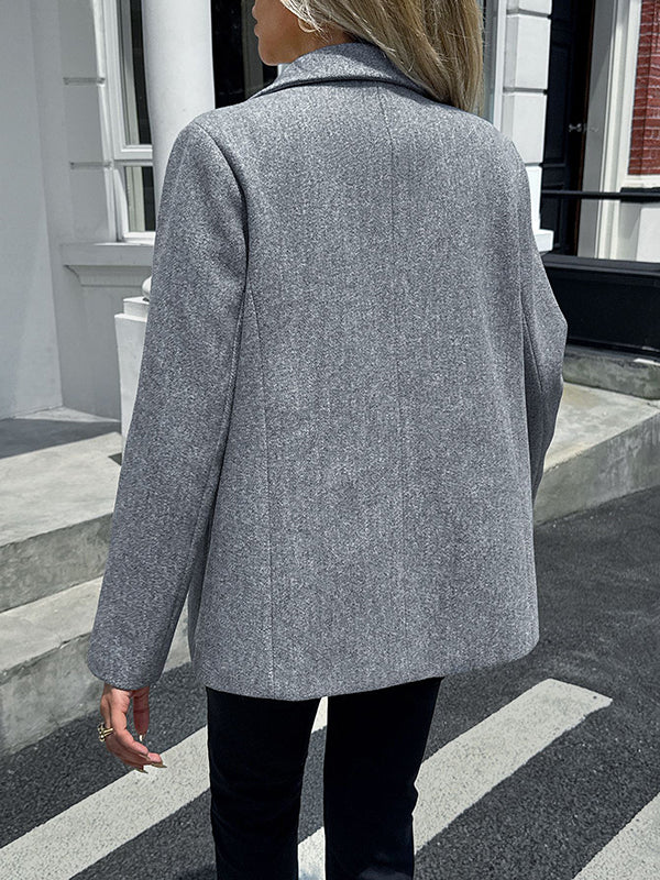 Manches longues Poches boutonnées Couleur unie Col cranté Costume Vêtements d'extérieur