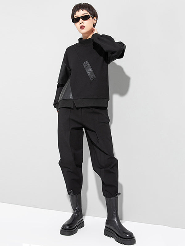 Sweat-shirt asymétrique épais en PU à empiècements faux-deux
