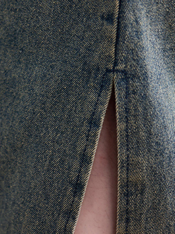 Artistique Rétro Denim Manches Longues Lâche Attaché à empiècements Trench Manteaux