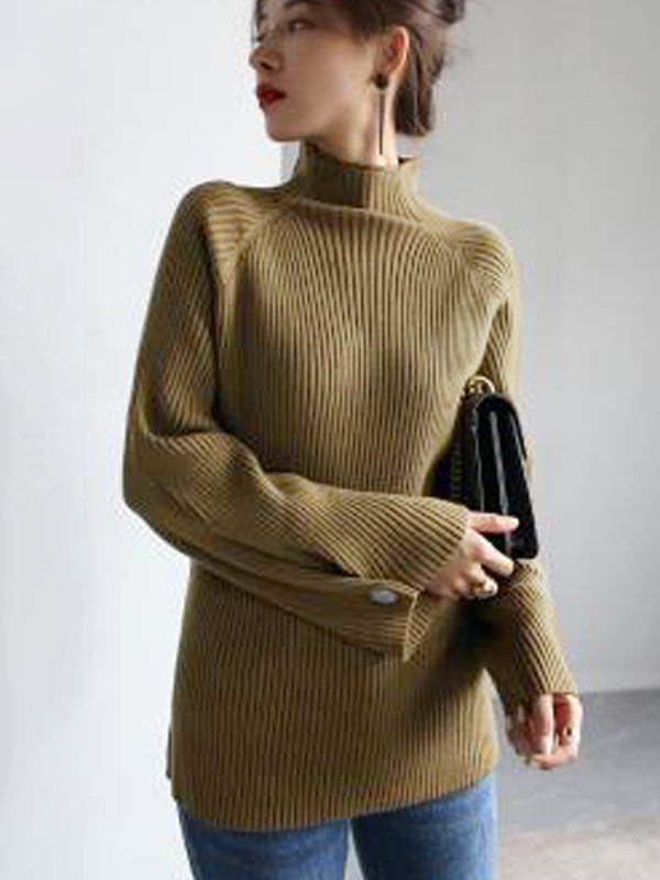 Pull simple ample à col haut, couleur unie