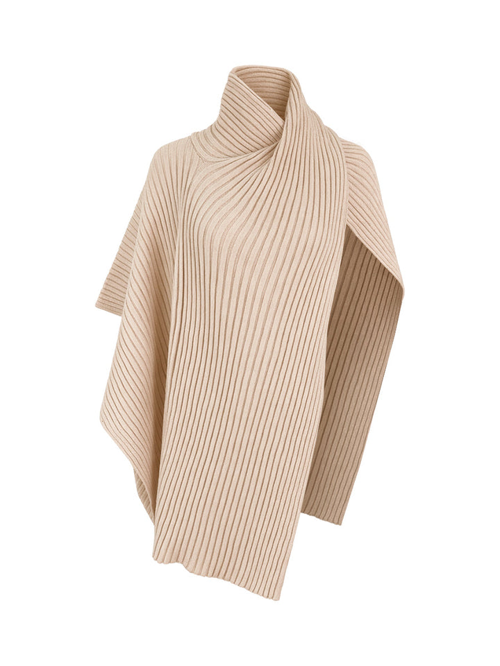 Pull ample asymétrique à empiècements, à col haut, couleur unie