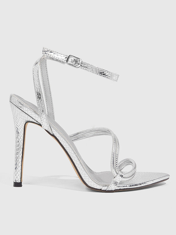 Sandales à talons ajourées à boucle de ceinture, à empiècements